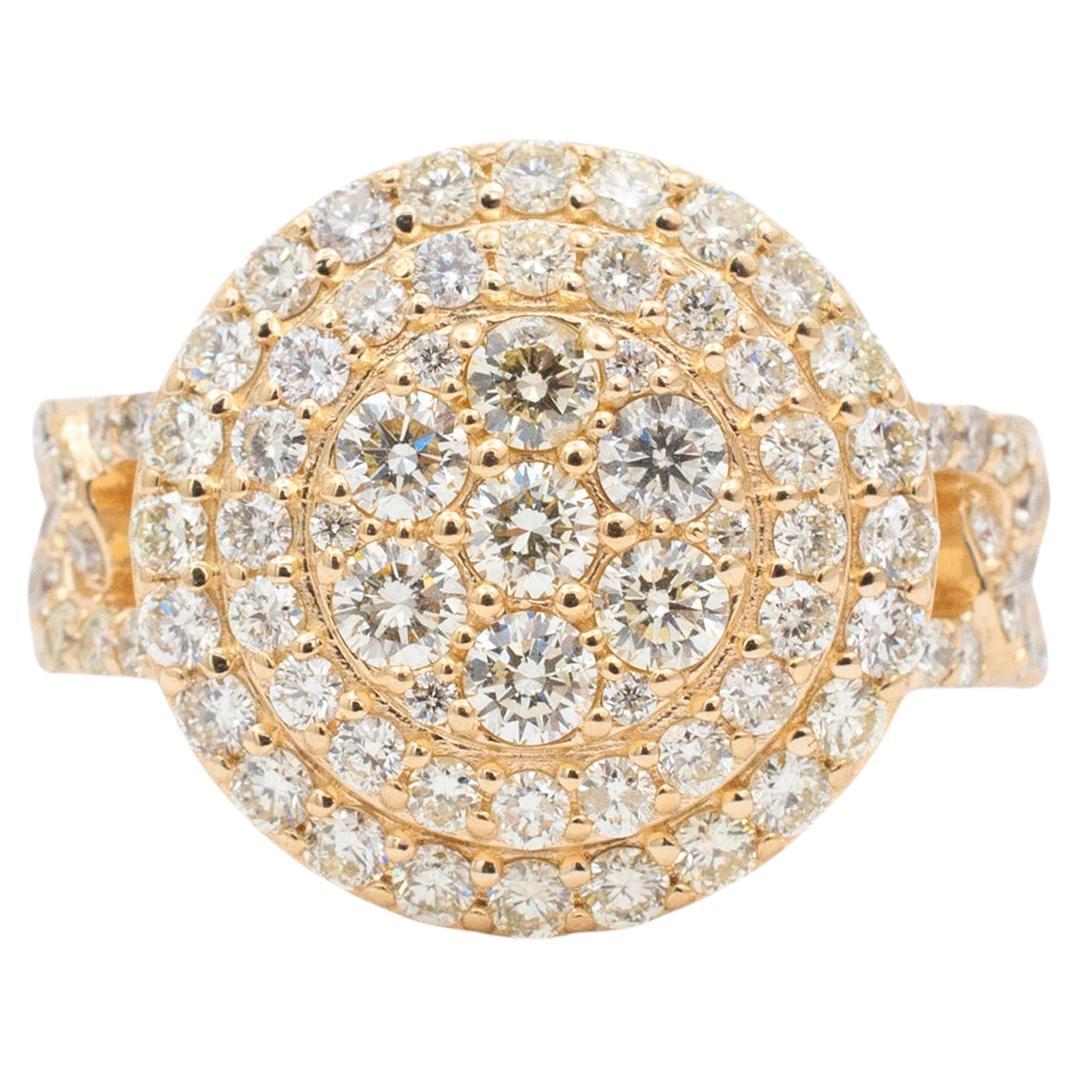 10K Yellow Gold Round Cluster Diamond Cuban Link Shank Cocktail Ring For Sale