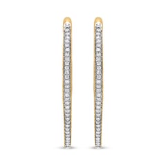 10K Yellow Gold Round Cut 1.0 Carat Diamond Hoop Earrings