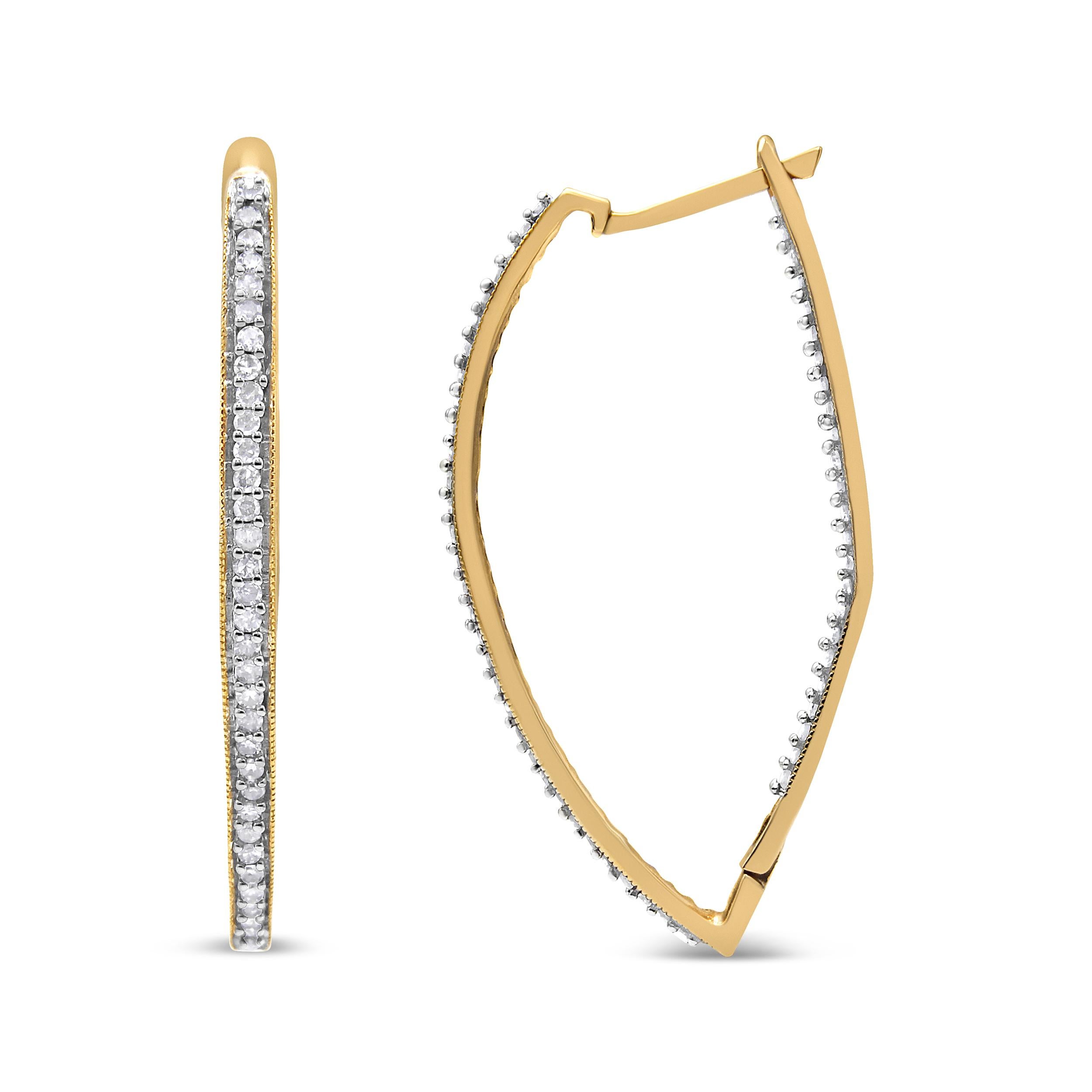 Contemporary 10K Yellow Gold Round Cut 1.0 Carat Diamond Hoop Earrings For Sale