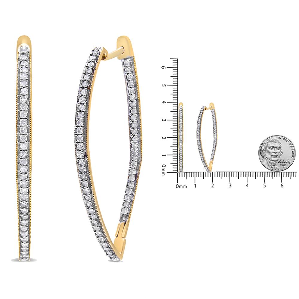10K Yellow Gold Round Cut 1.0 Carat Diamond Hoop Earrings For Sale 1