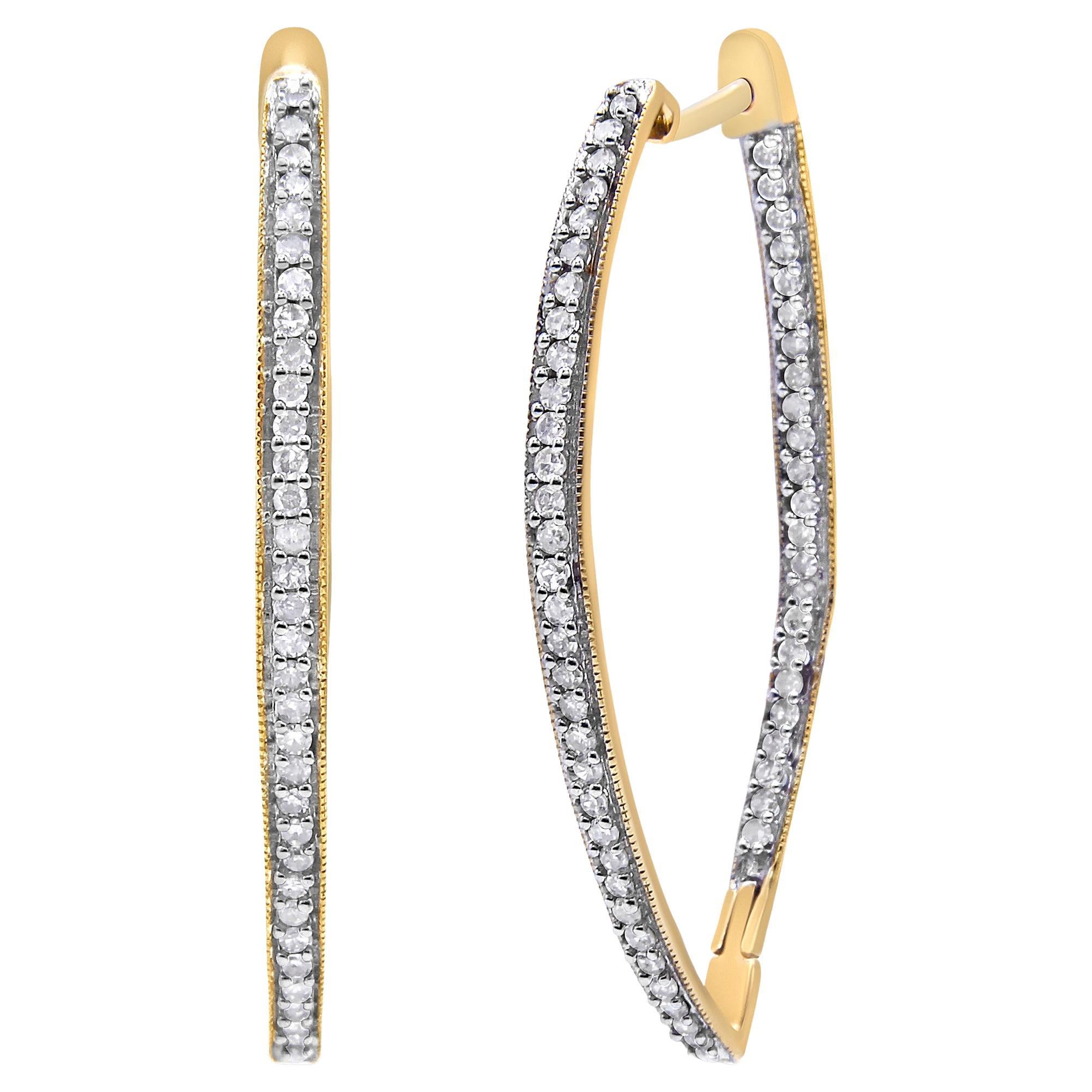 10K Yellow Gold Round Cut 1.0 Carat Diamond Hoop Earrings For Sale