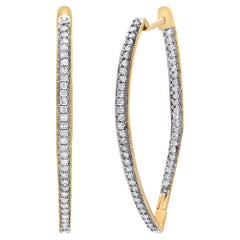 10K Yellow Gold Round Cut 1.0 Carat Diamond Hoop Earrings