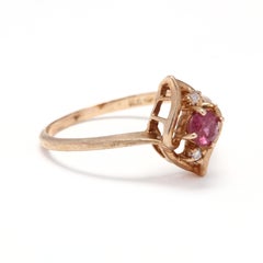 10 Karat Yellow Gold, Ruby and Diamond Navette Ring