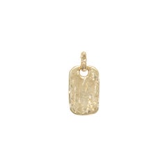 10k Yellow Gold Ruby Studded Unearthed Textured Dog Tag Charm Pendant