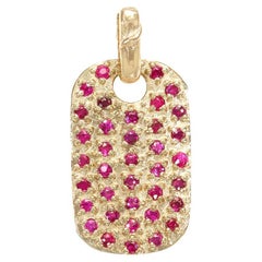 10k Yellow Gold Ruby Studded Unearthed Textured Dog Tag Charm Pendant