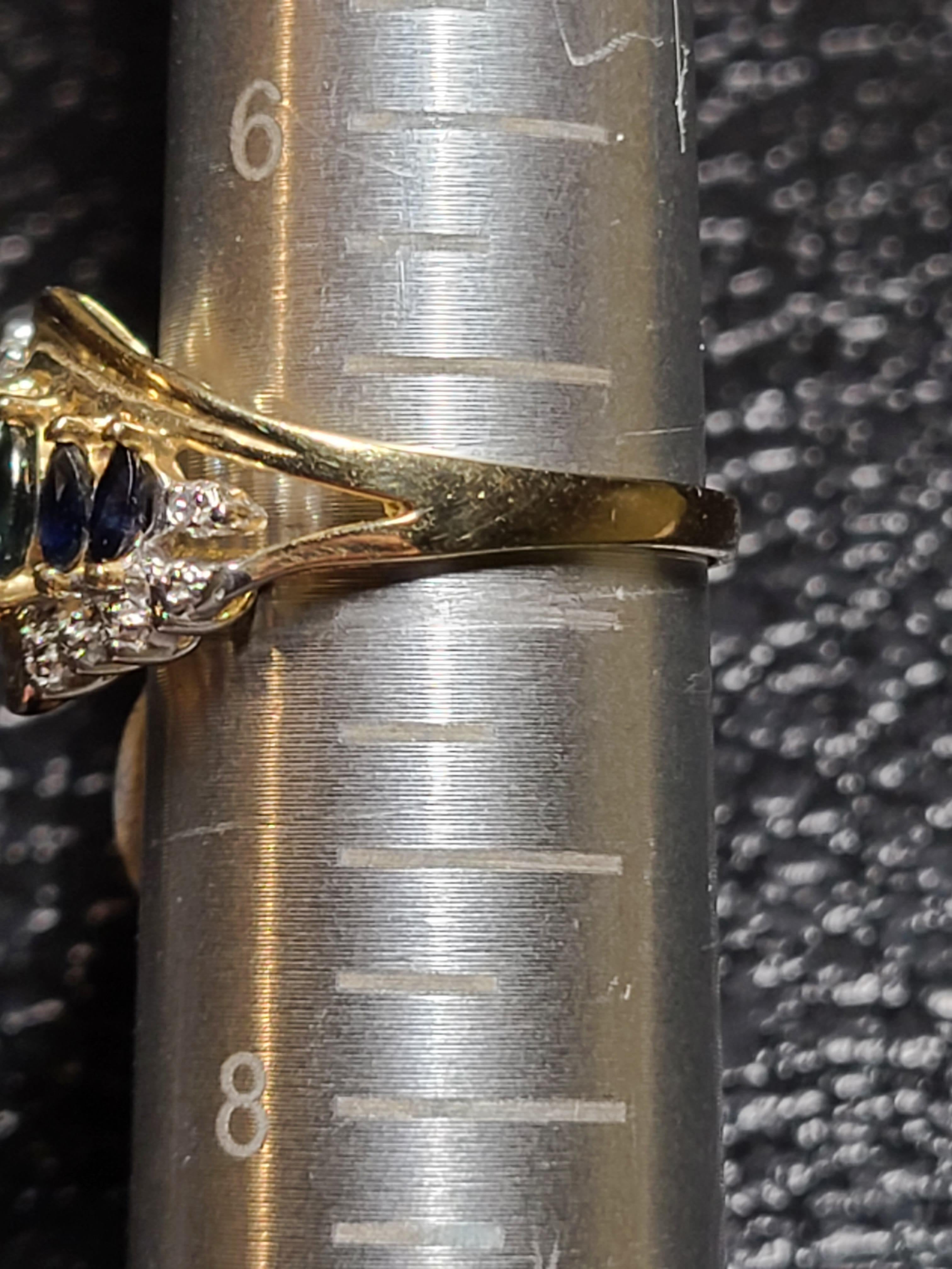 Marquise Cut 10k Yellow Gold Sapphire and Diamond Cocktail Ring