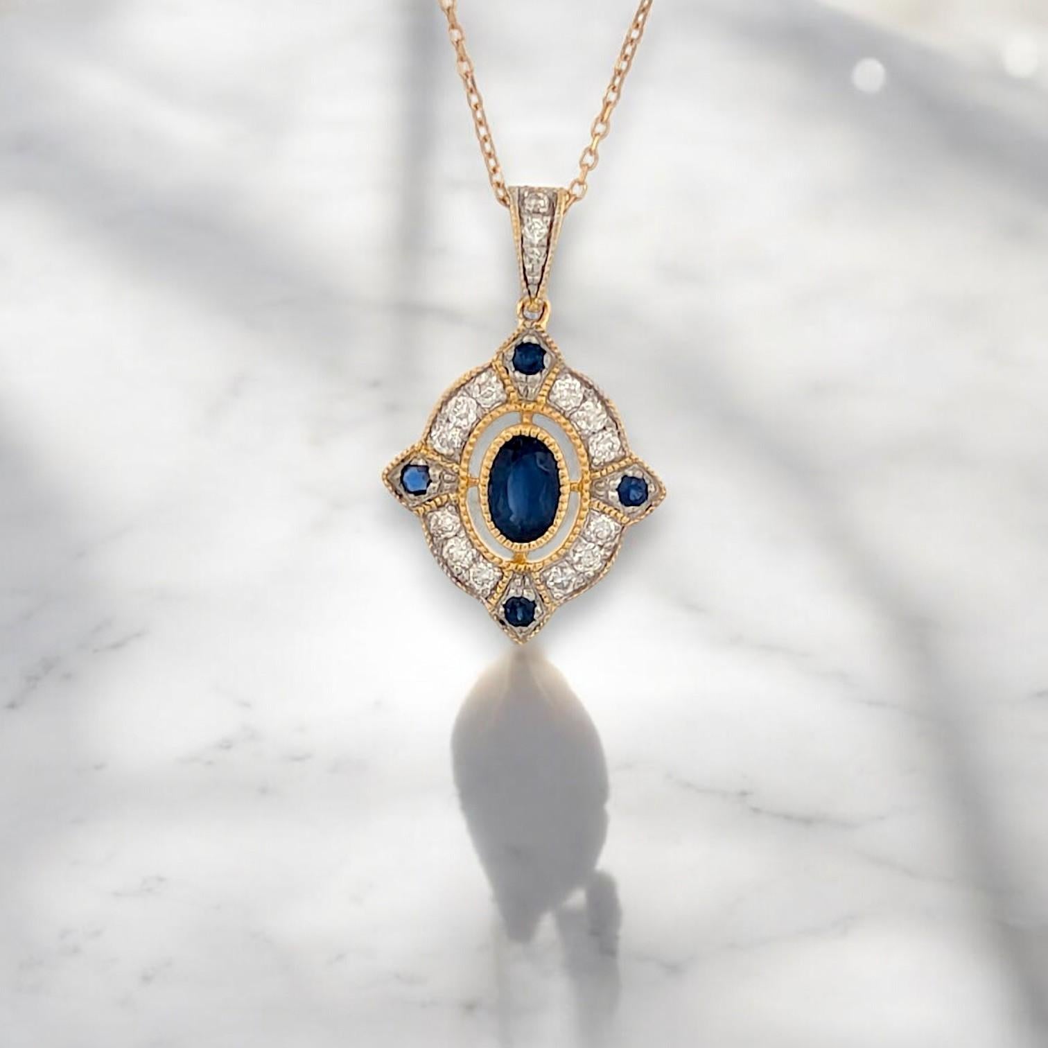 Donna Anwen  Collana con zaffiro e diamante in oro giallo 10k in vendita