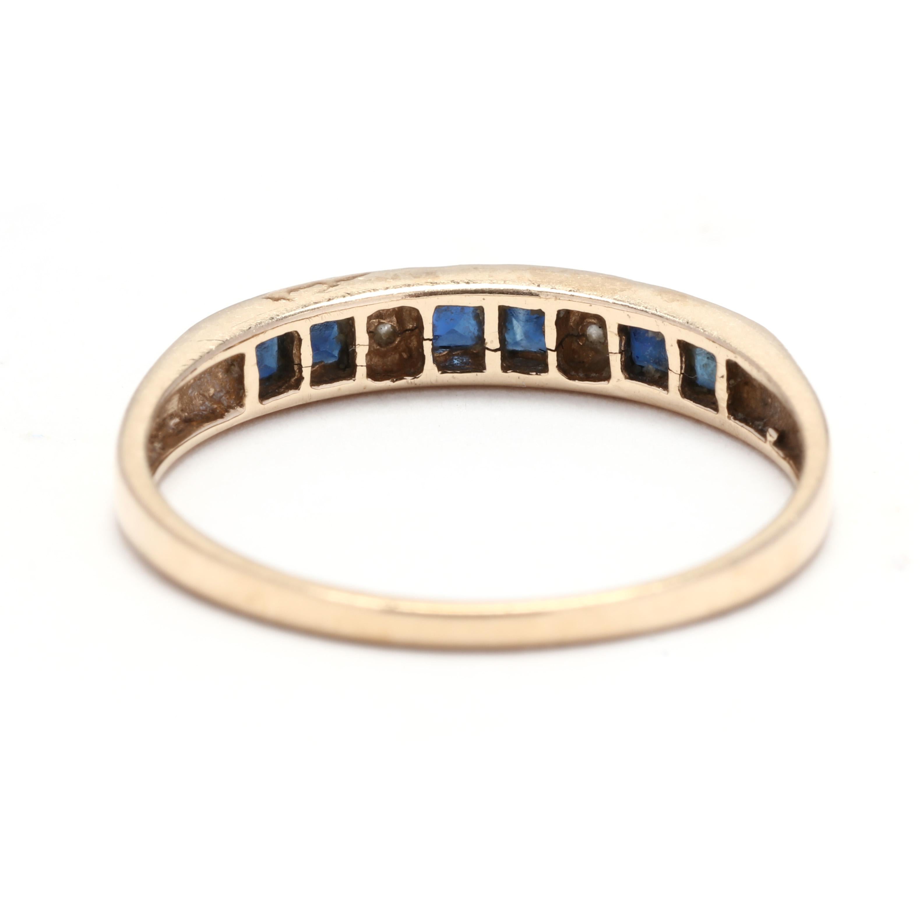 Square Cut 10 Karat Yellow Gold, Sapphire and Diamond Stackable Band Ring