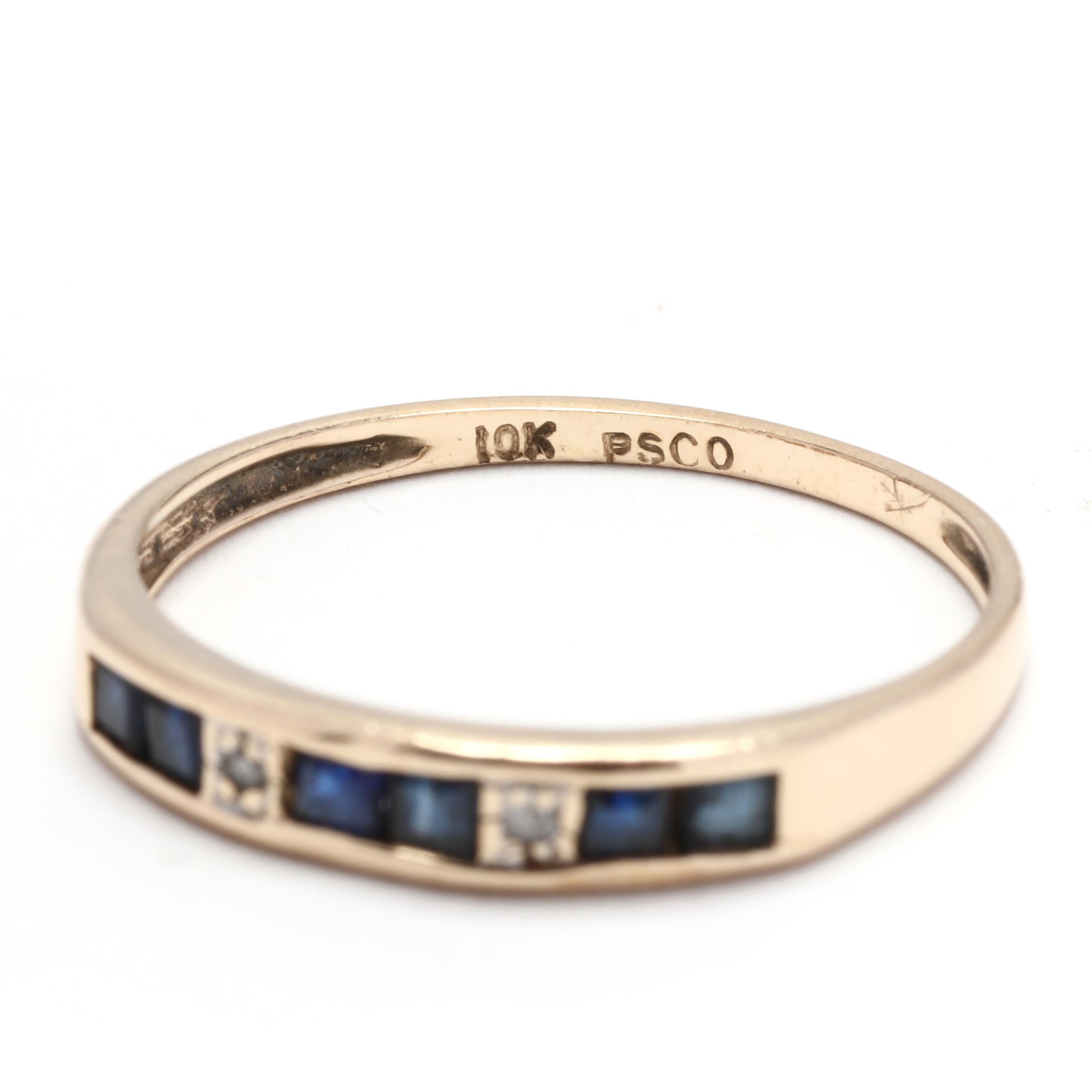 Women's or Men's 10 Karat Yellow Gold, Sapphire and Diamond Stackable Band Ring