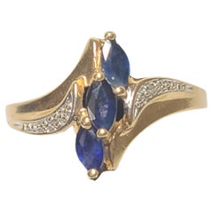 10k Yellow Gold Sapphire Cocktail Ring with Diamond Accents