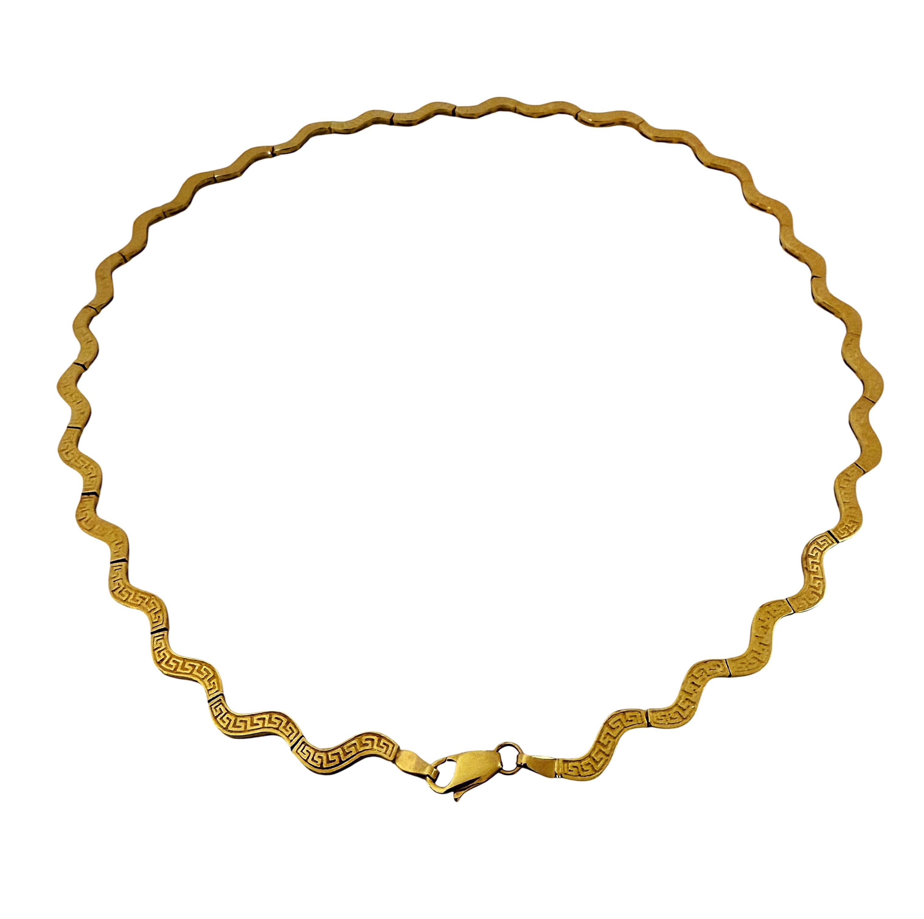 Collier à maillons en or jaune 10K avec clé grecque festonnée 17.25 pouces 17.60 grammes Pour femmes en vente