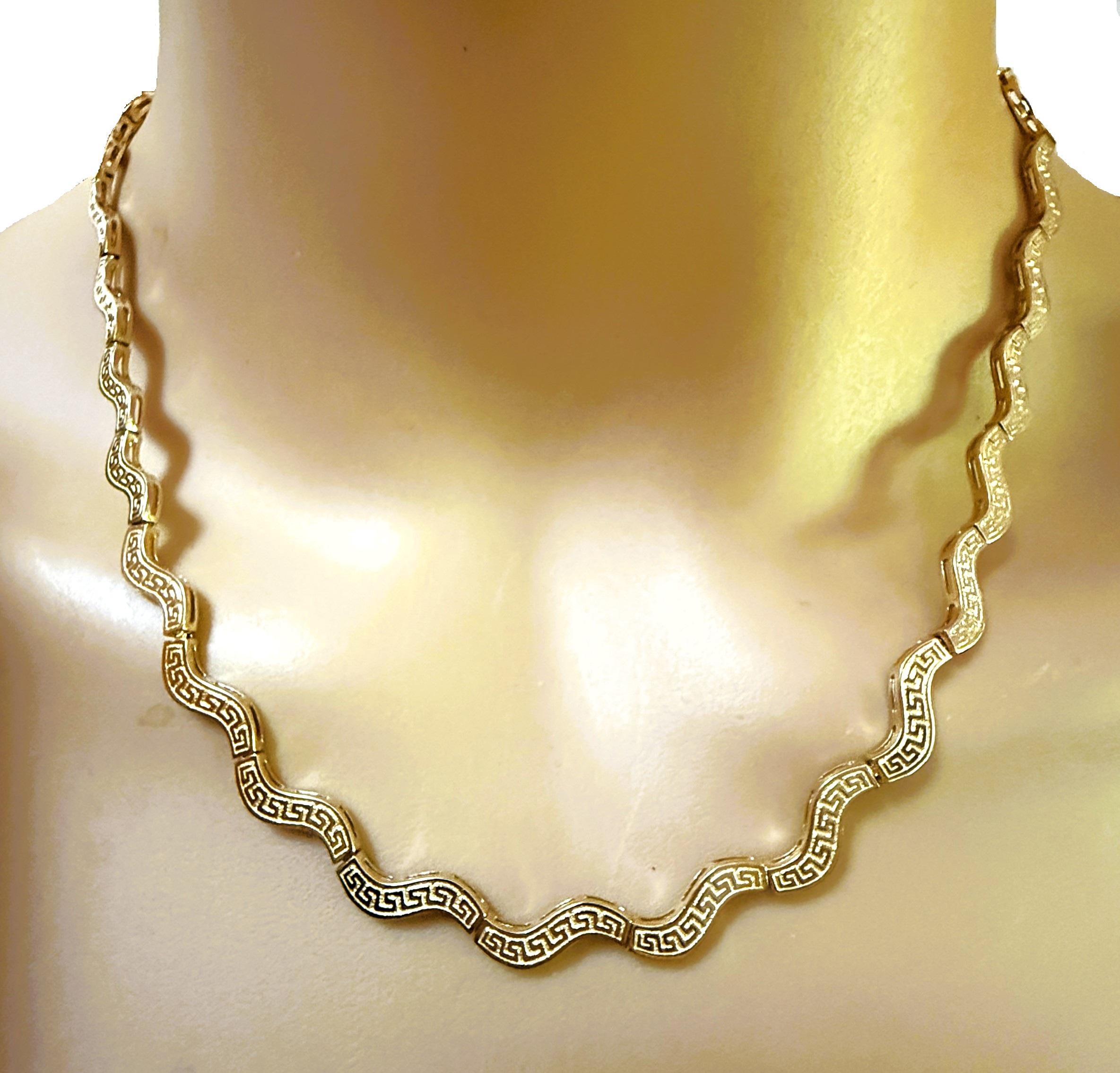 Collier à maillons en or jaune 10K avec clé grecque festonnée 17.25 pouces 17.60 grammes en vente 4