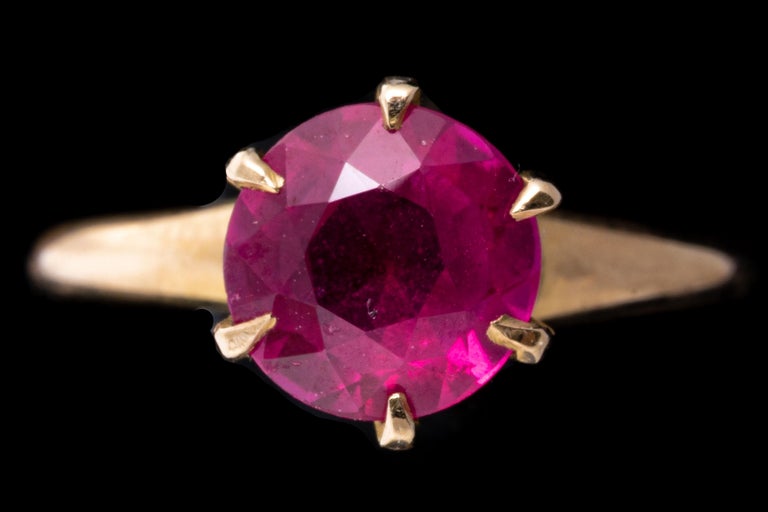 10k Yellow Gold Simple Round Lab Grown Ruby Solitaire Ring For Sale at ...
