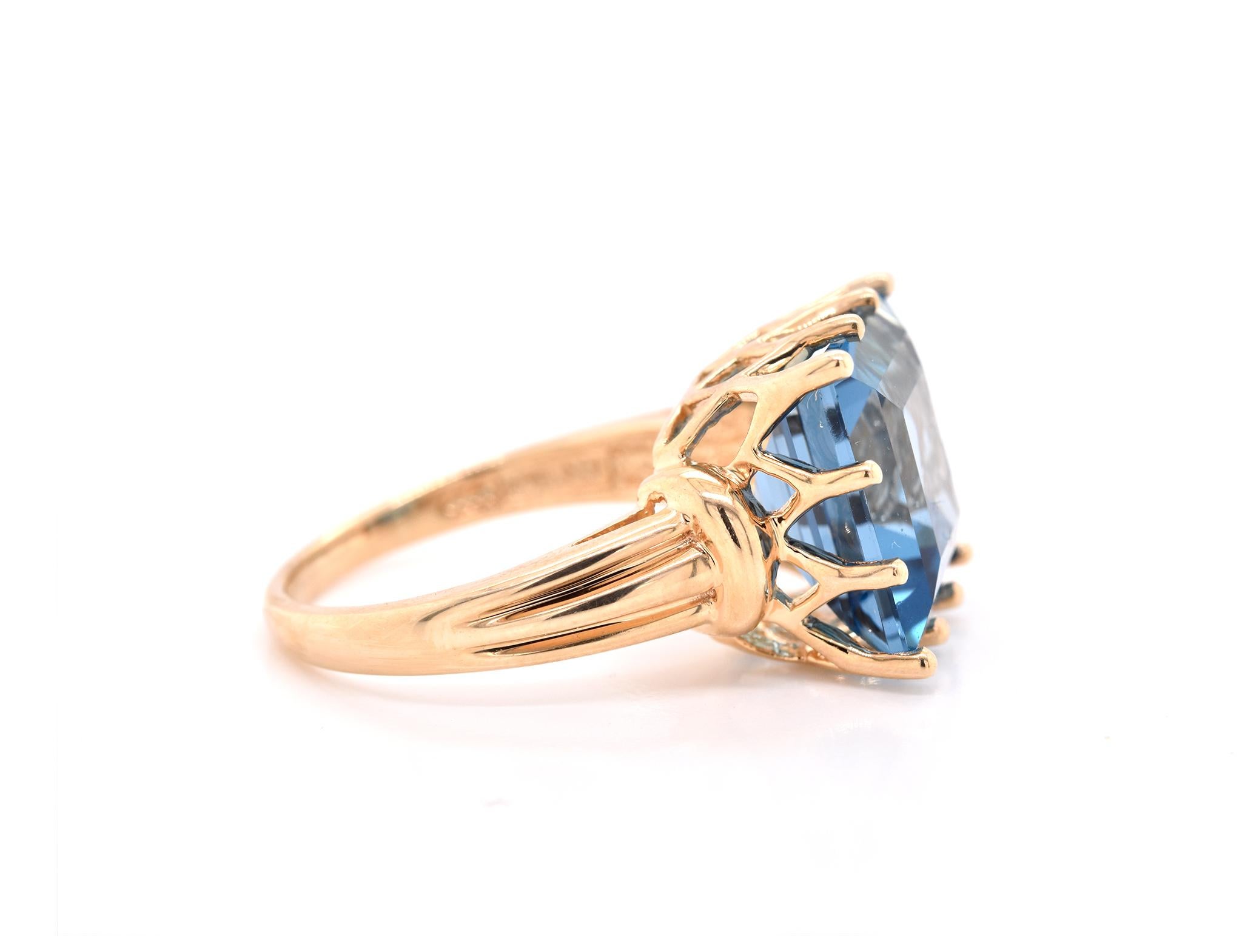 Material: 10k yellow gold
Gemstone: 1 square step cut blue topaz
Ring Size: 7 ¾ (please allow two additional shipping days for sizing requests)
Dimensions: ring top measures 13.95mm x 13.95mm
Weight: 5.6 grams
