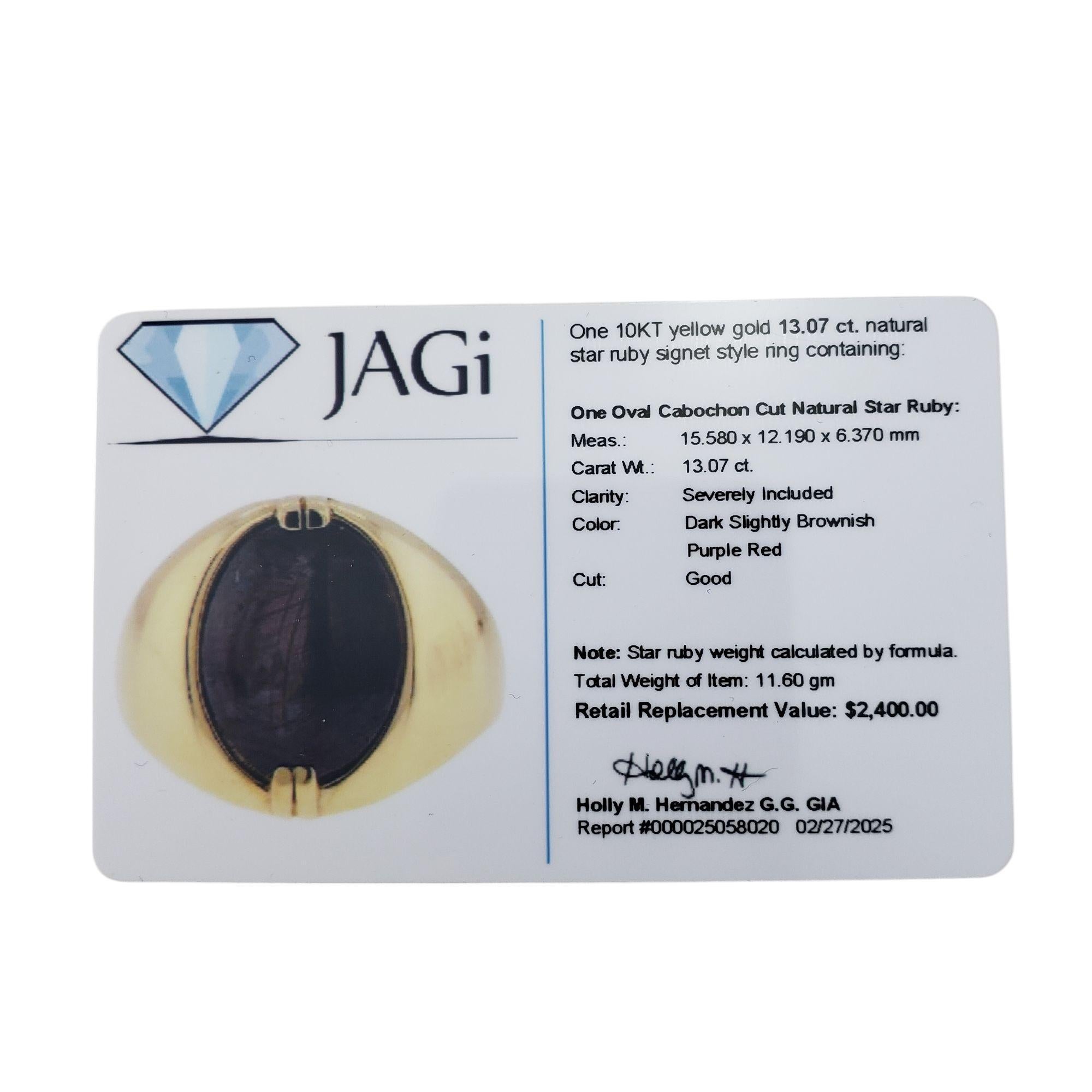 10K Yellow Gold Star Ruby Signet Ring Size 12 #21361 For Sale 3