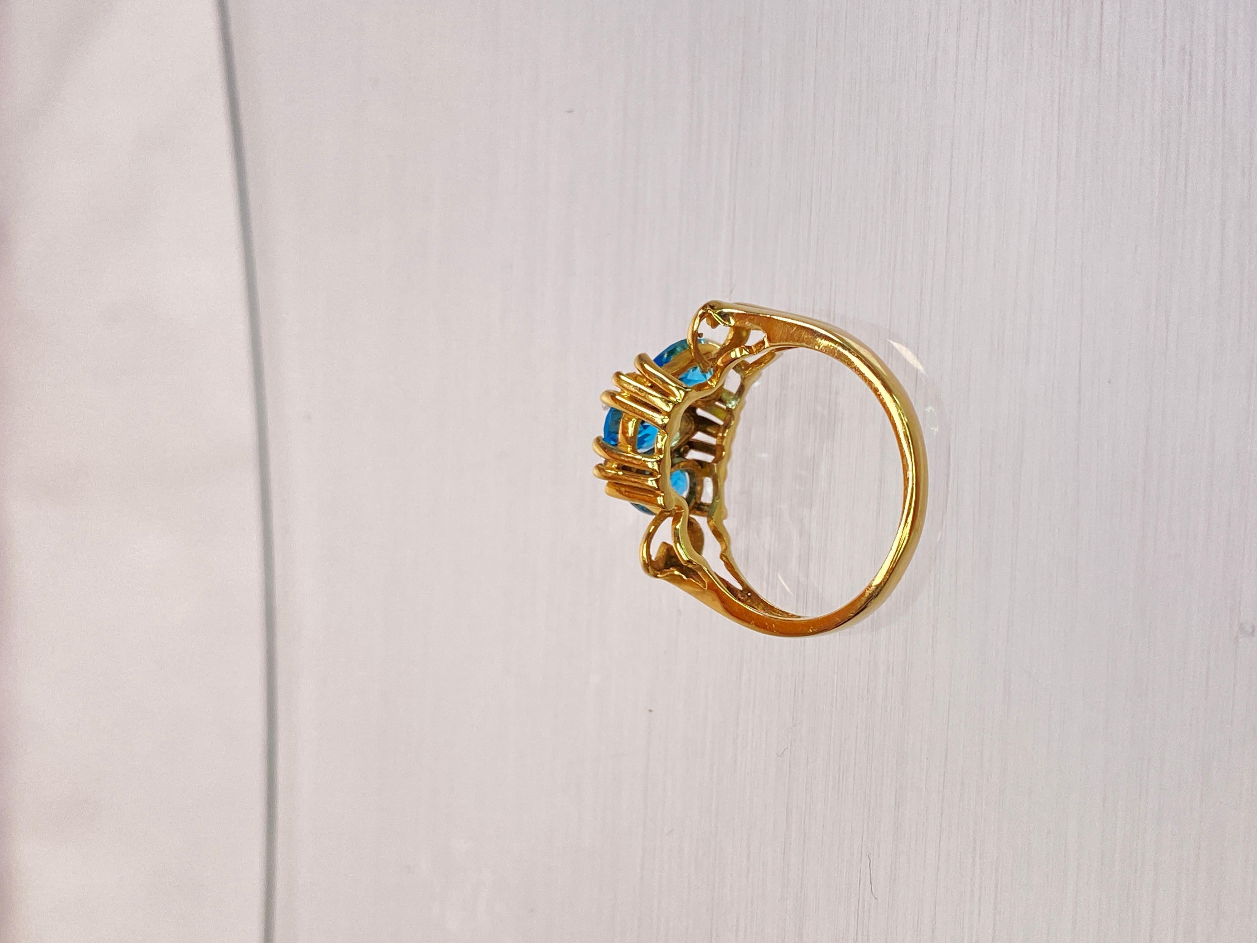 10K Yellow Gold Swiss Blue Topaz White Sapphire 3 Stone Anniversary Ring Size 6 For Sale 7