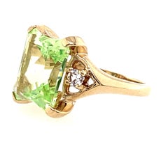 10k Yellow Gold Synthetic Green Spinel and Diamond Ring 1930s