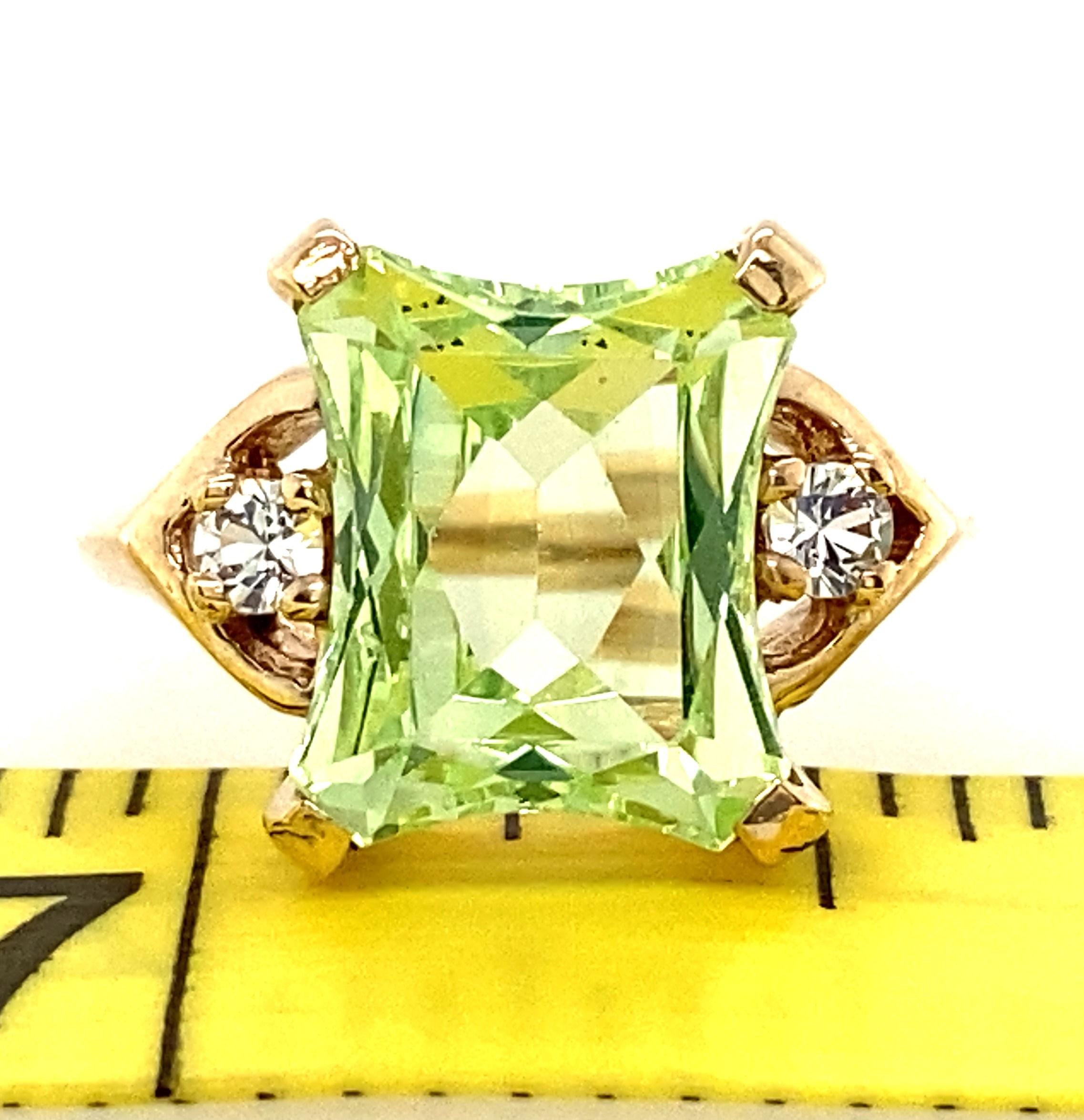 Art Deco 10k Yellow Gold Synthetic Green Spinel and Diamond Ring 1930s