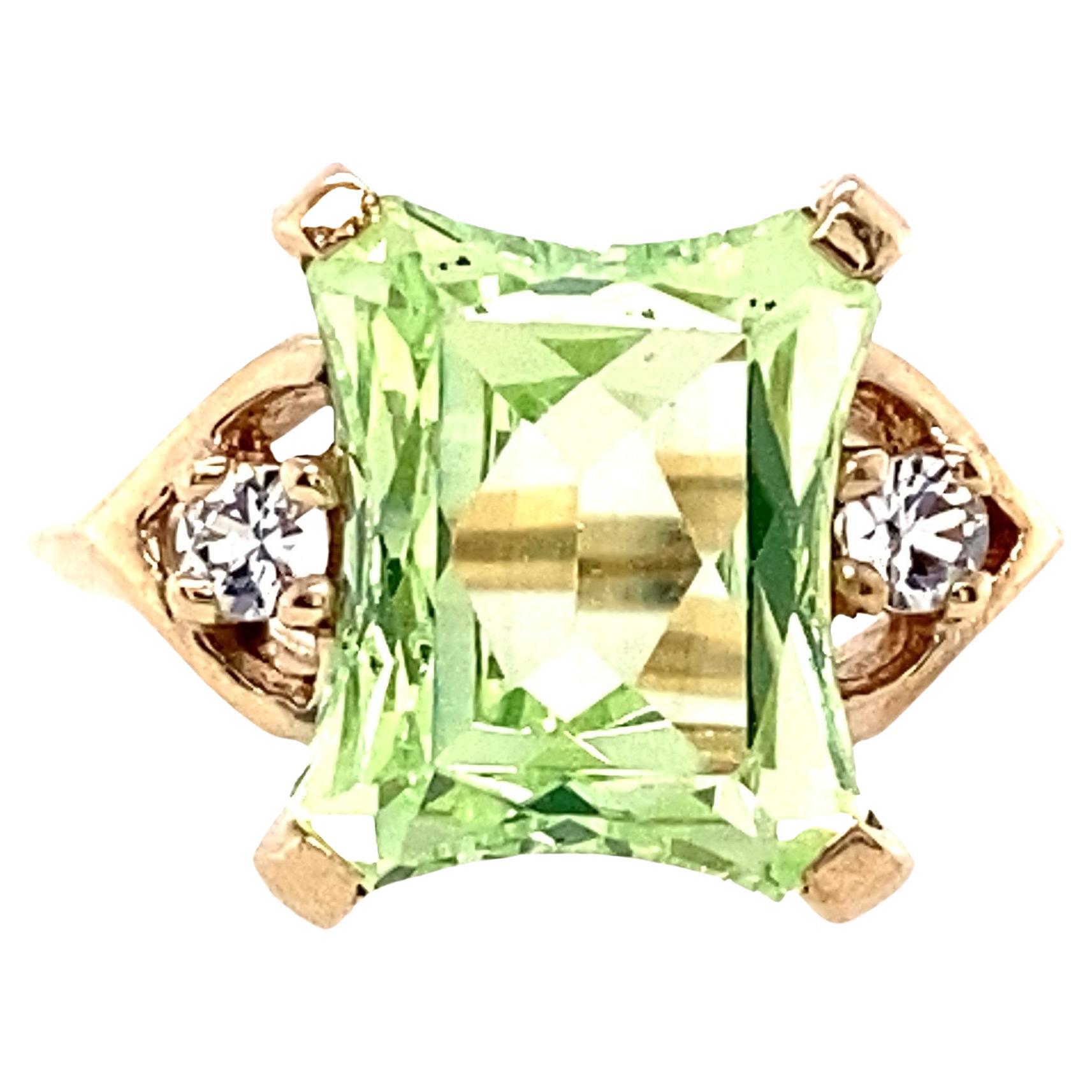 10k Yellow Gold Synthetic Green Spinel and Diamond Ring 1930s