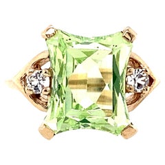 10k Yellow Gold Synthetic Green Spinel and Diamond Ring 1930s