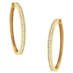 10K Yellow Gold 1.00 Carat Slim Diamond Hoop Earrings