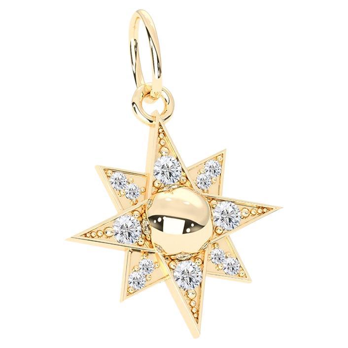 10k Yellow Gold the Brave Sun Charm Necklace, Natural Diamonds '.15t.c.w' For Sale