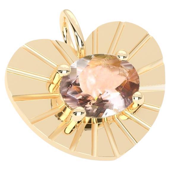 10k Yellow Gold The Lavish Heart Charm Necklace, 2ct Natural Peach Morganite For Sale