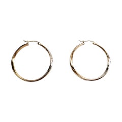 10K Yellow Gold Thin Twisted Etched Hoop Earrings #17873
