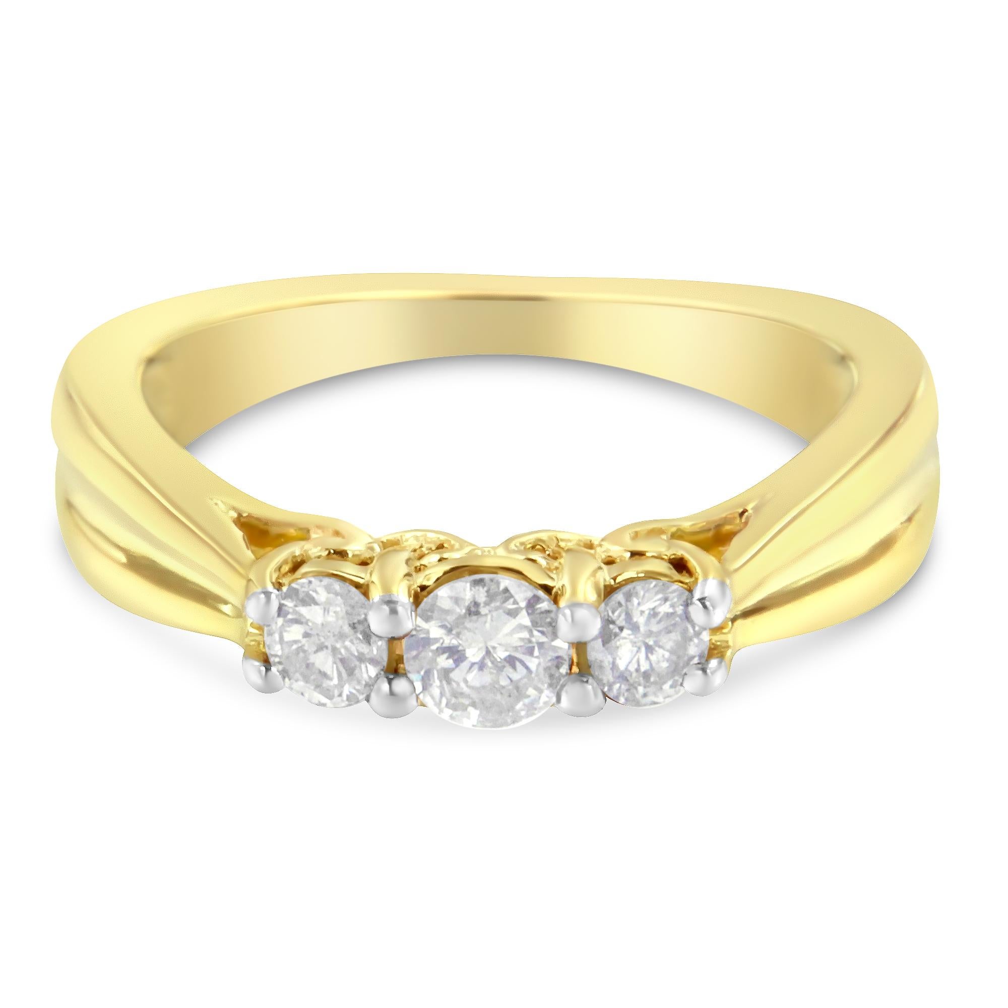 For Sale:  10K Yellow Gold Three-stone Diamond Ring (0.50 cttw, J-K Color, I2-I3 Clarity) 2
