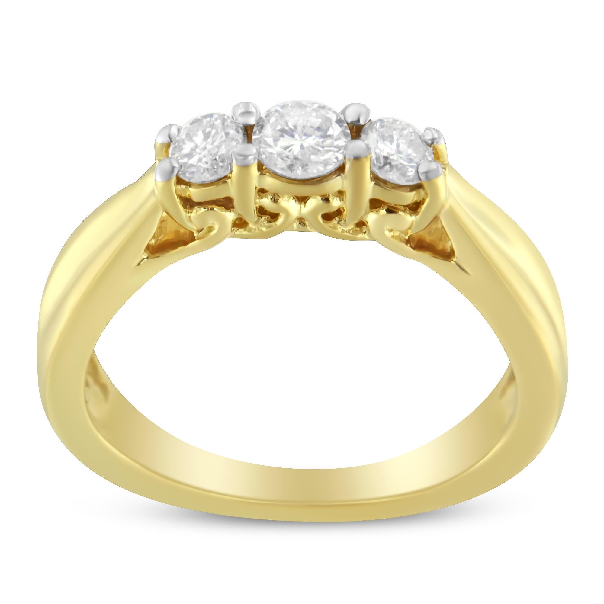 For Sale:  10K Yellow Gold Three-stone Diamond Ring (0.50 cttw, J-K Color, I2-I3 Clarity) 3