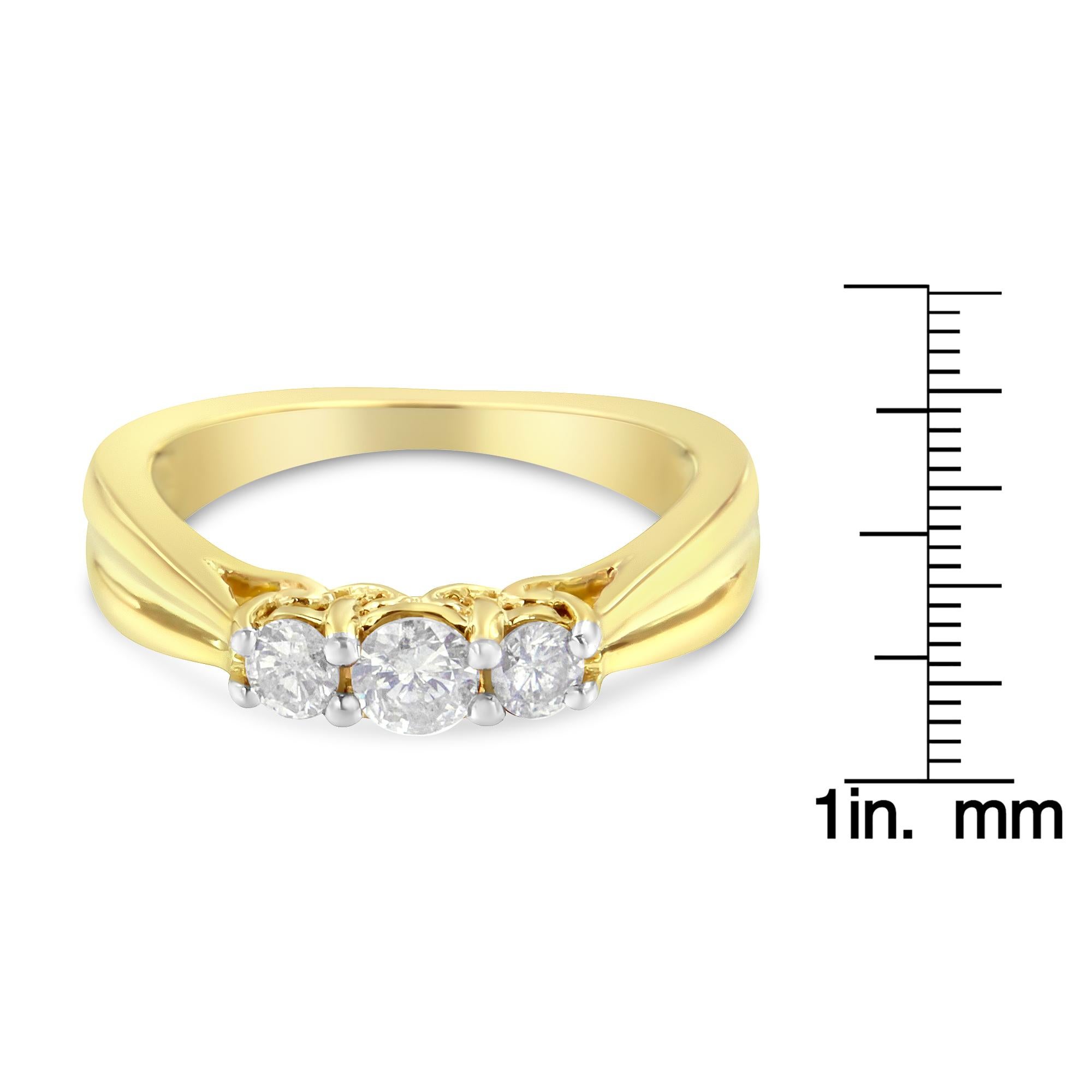 For Sale:  10K Yellow Gold Three-stone Diamond Ring (0.50 cttw, J-K Color, I2-I3 Clarity) 4