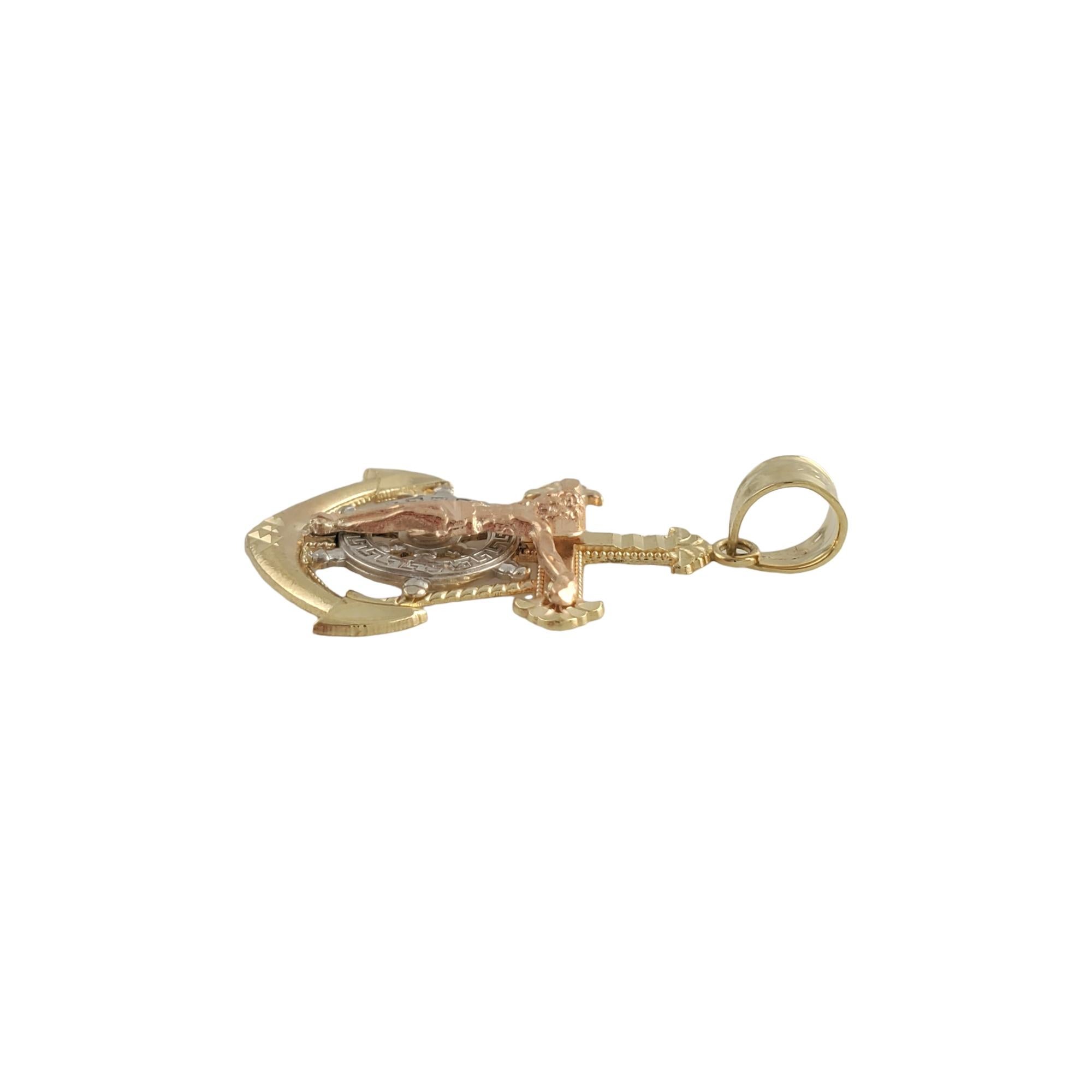 10 Karat Gelbgold Dreifarbiger Anker-Kreuz-Anhänger für Damen oder Herren