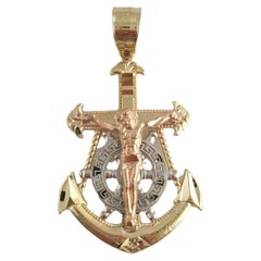 Vintage 10K Yellow Gold Tri-Color Anchor Crucifix Pendant