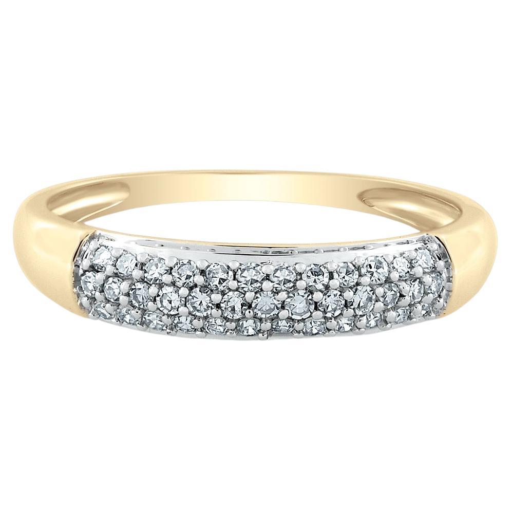 10K Yellow Gold Triple Row Diamond Band Ring For Sale