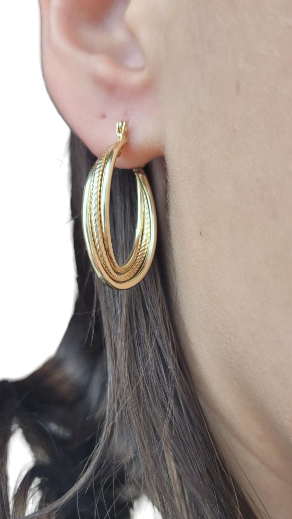 10K Yellow Gold Twisted 3 Band Hoop Earrings #21089 For Sale 2
