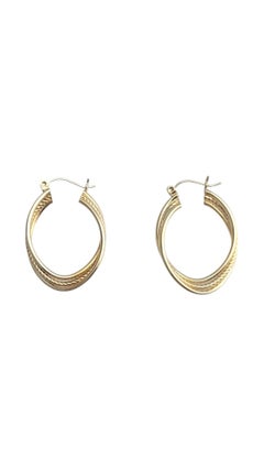 Vintage 10K Yellow Gold Twisted 3 Band Hoop Earrings #21089