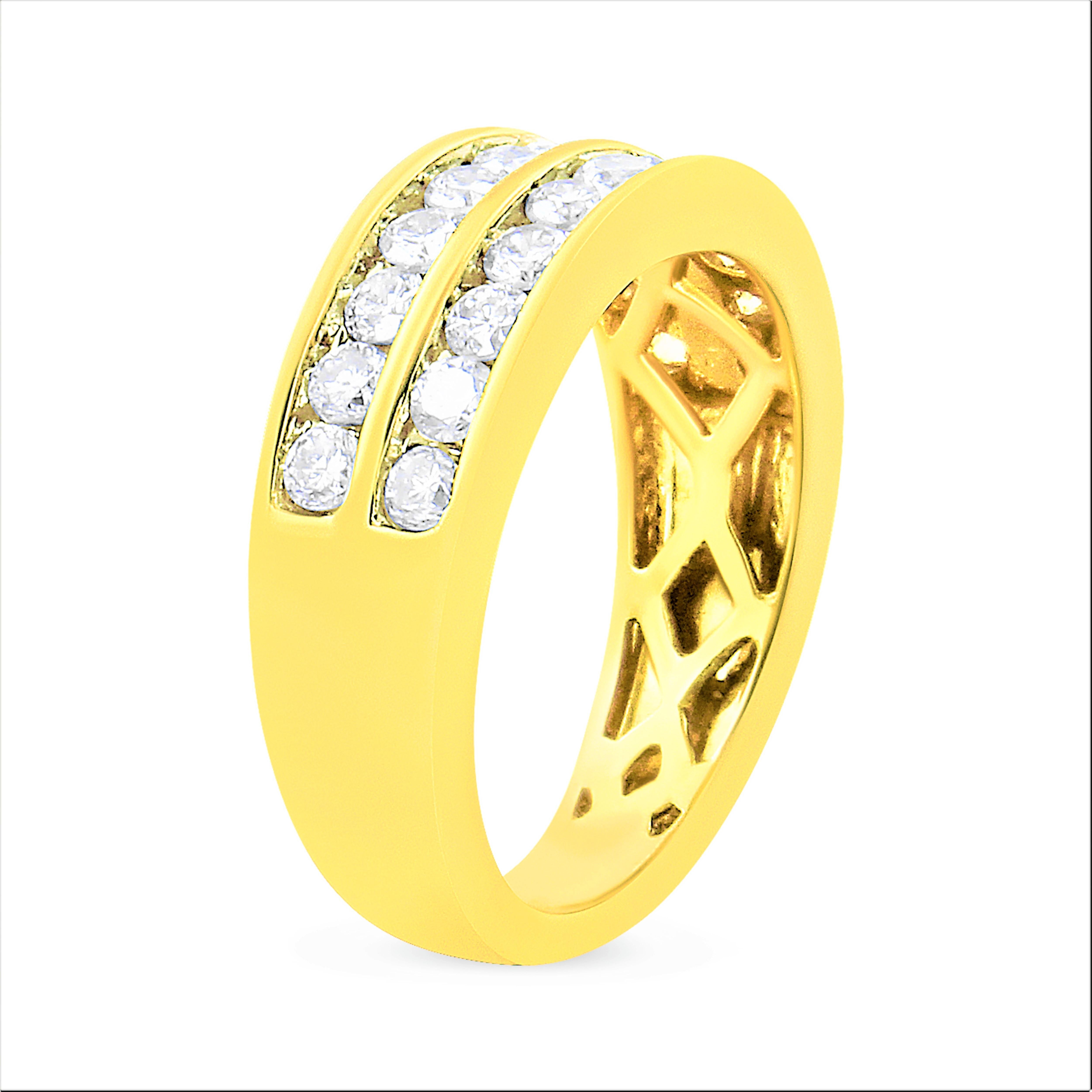 Round Cut 10K Yellow Gold Two-Row 1.0 Cttw Diamond Band Ring For Sale