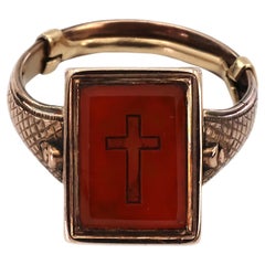 10K Yellow Gold Victorian Braided Mourning Quartz Hair Ring