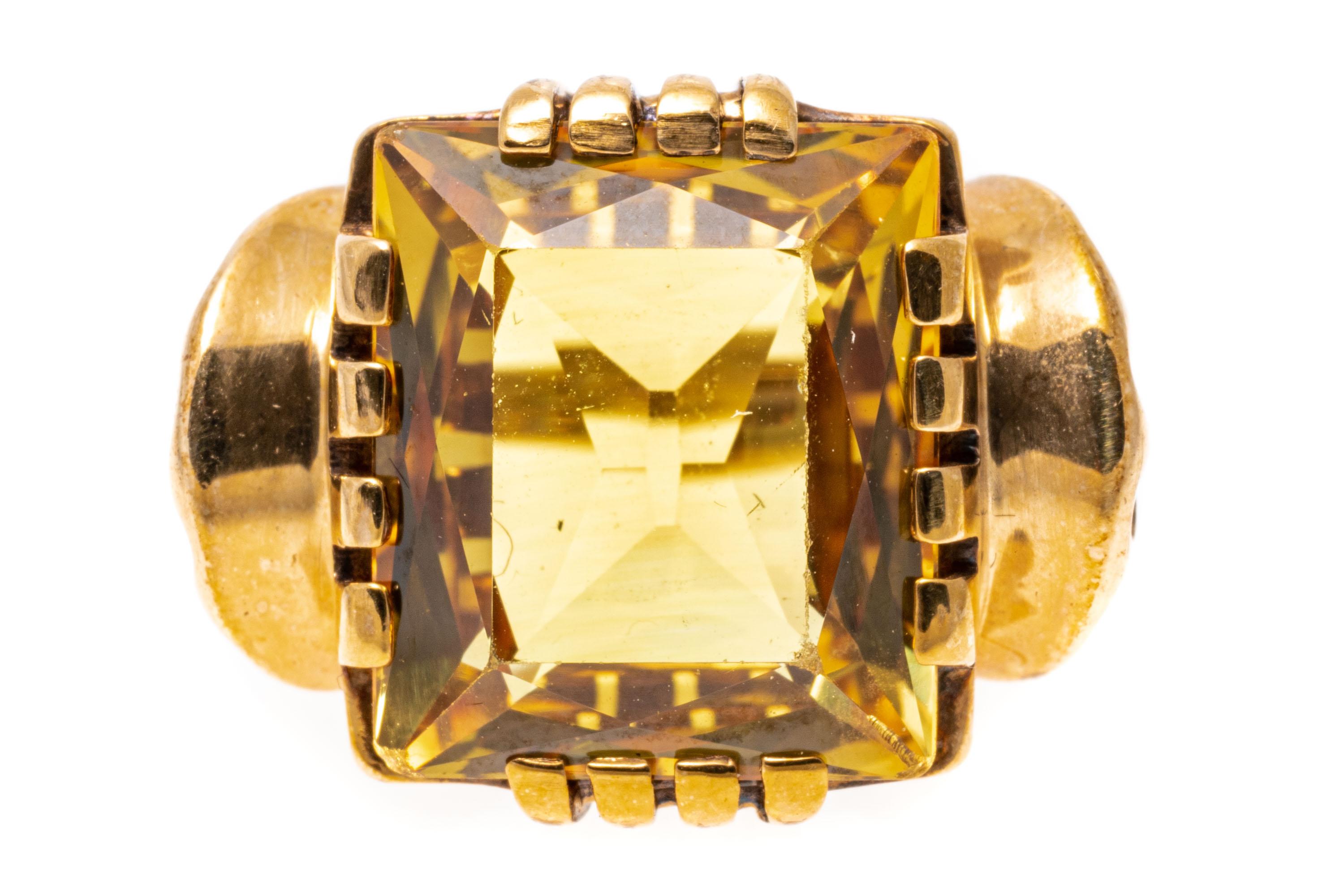 Rétro Bague vintage en or jaune 10 carats avec saphir jaune synthétique de style des années 1950 en vente