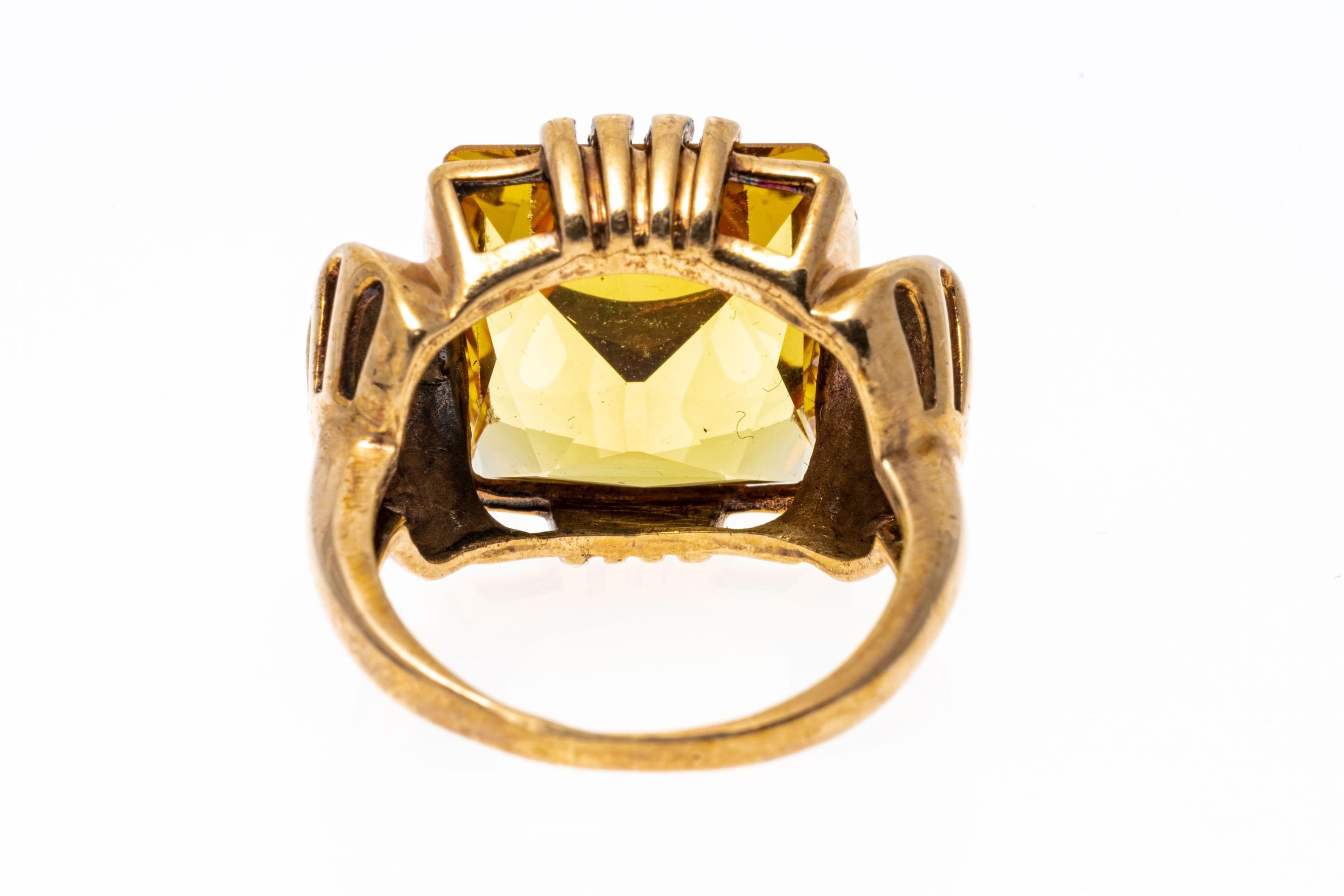 Retro 10k Yellow Gold Vintage 1950's Style Synthetic Yellow Sapphire Ring For Sale