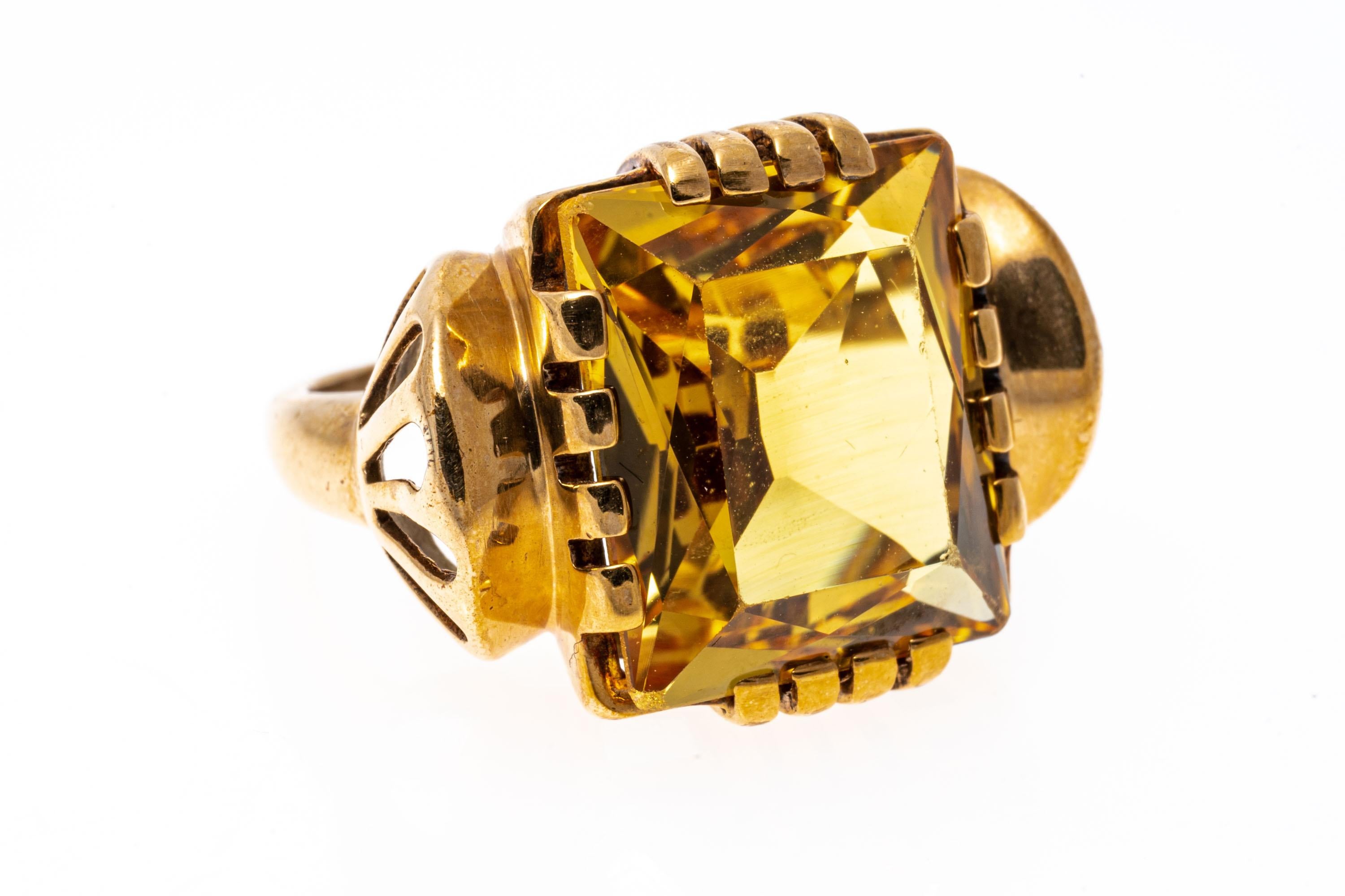 Women's 10k Yellow Gold Vintage 1950's Style Synthetic Yellow Sapphire Ring For Sale