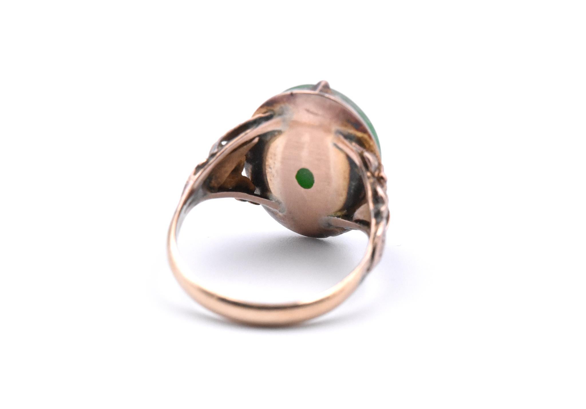 Bague vintage en or jaune 10 carats avec cabochon de jade Bon état - En vente à Scottsdale, AZ