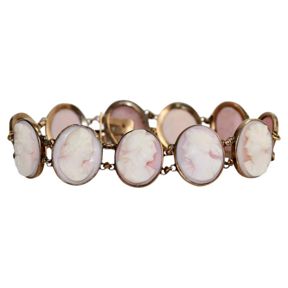 10K Yellow Gold Vintage Cameo Bracelet 13g For Sale