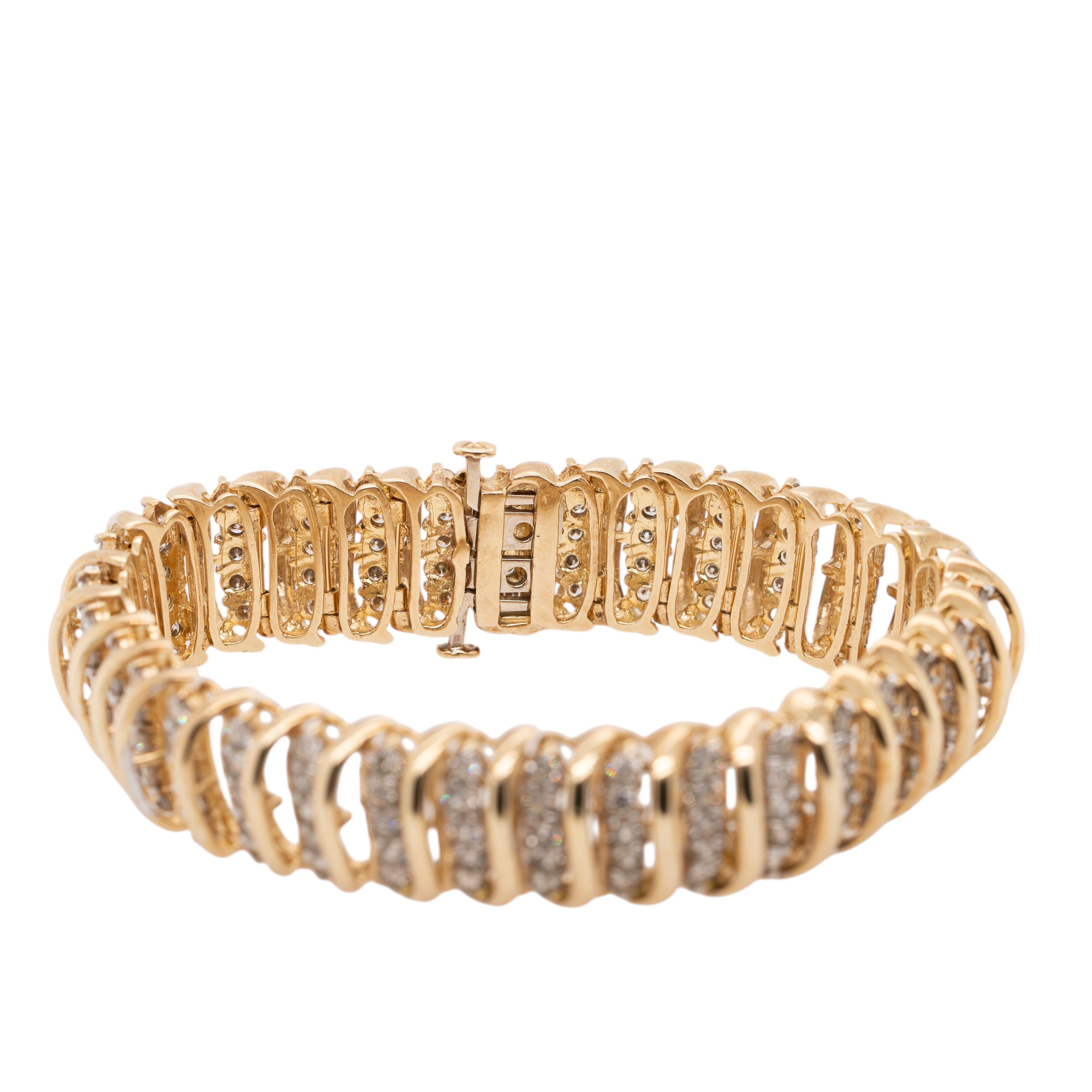 Women's or Men's 10k Yellow Gold Vintage Diamond Bracelet For Sale