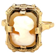 Retro Hand Carved Cameo Ring 10k Yellow Gold 