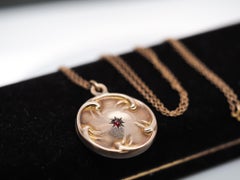 10k Yellow Gold Vintage Locket Engraved 1907 with red stone