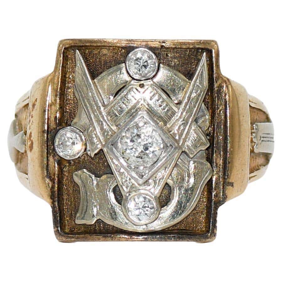 Masonic Rings Pattern 10k Yellow Gold Vintage Masonic Ring, 9.7gr, .20tdw For Sale at 1stDibs ...
