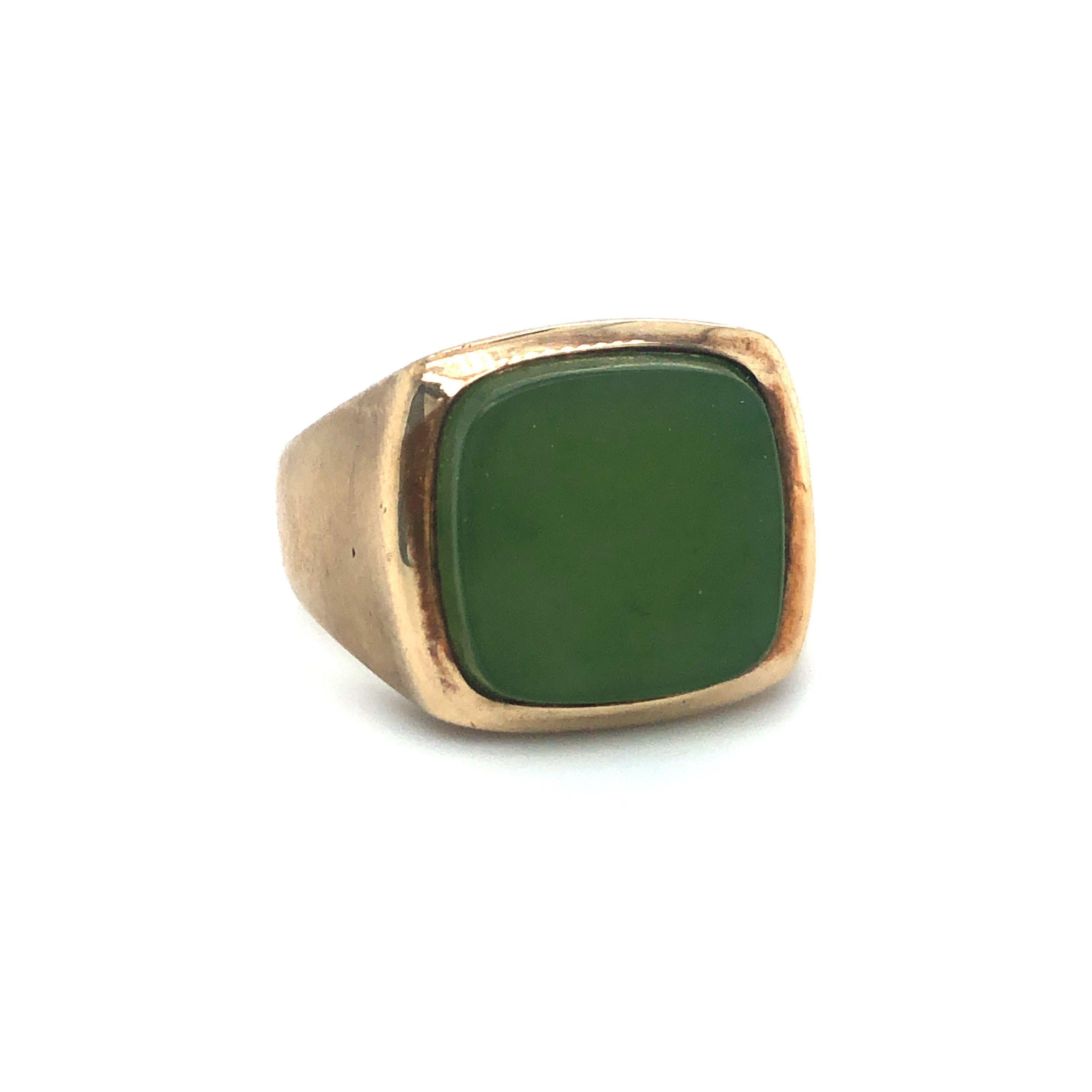 10k Yellow Gold Vintage Nephrite Jade Signet Ring Size 10.5

Condition:  Excellent Condition, Professionally Cleaned and Polished
Metal:  10k Gold (Marked, and Professionally Tested)
Gemstone:  13mm x 13mm Tablet Cut Nephrite Jade Stone
Size: 