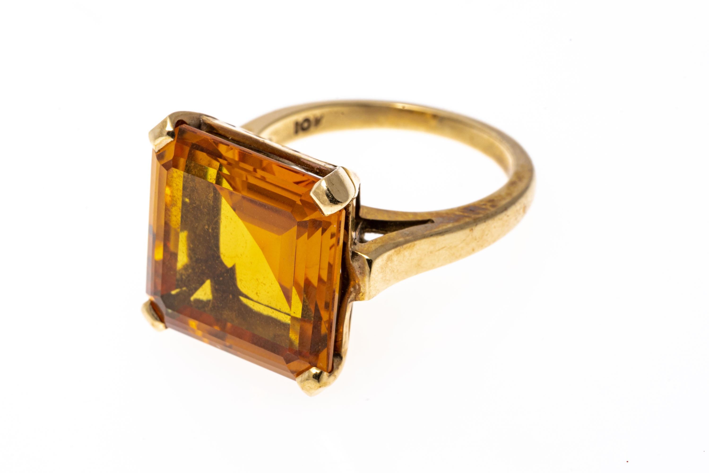 10k Yellow Gold Vintage Square Yellow Orange Sapphire Ring 1