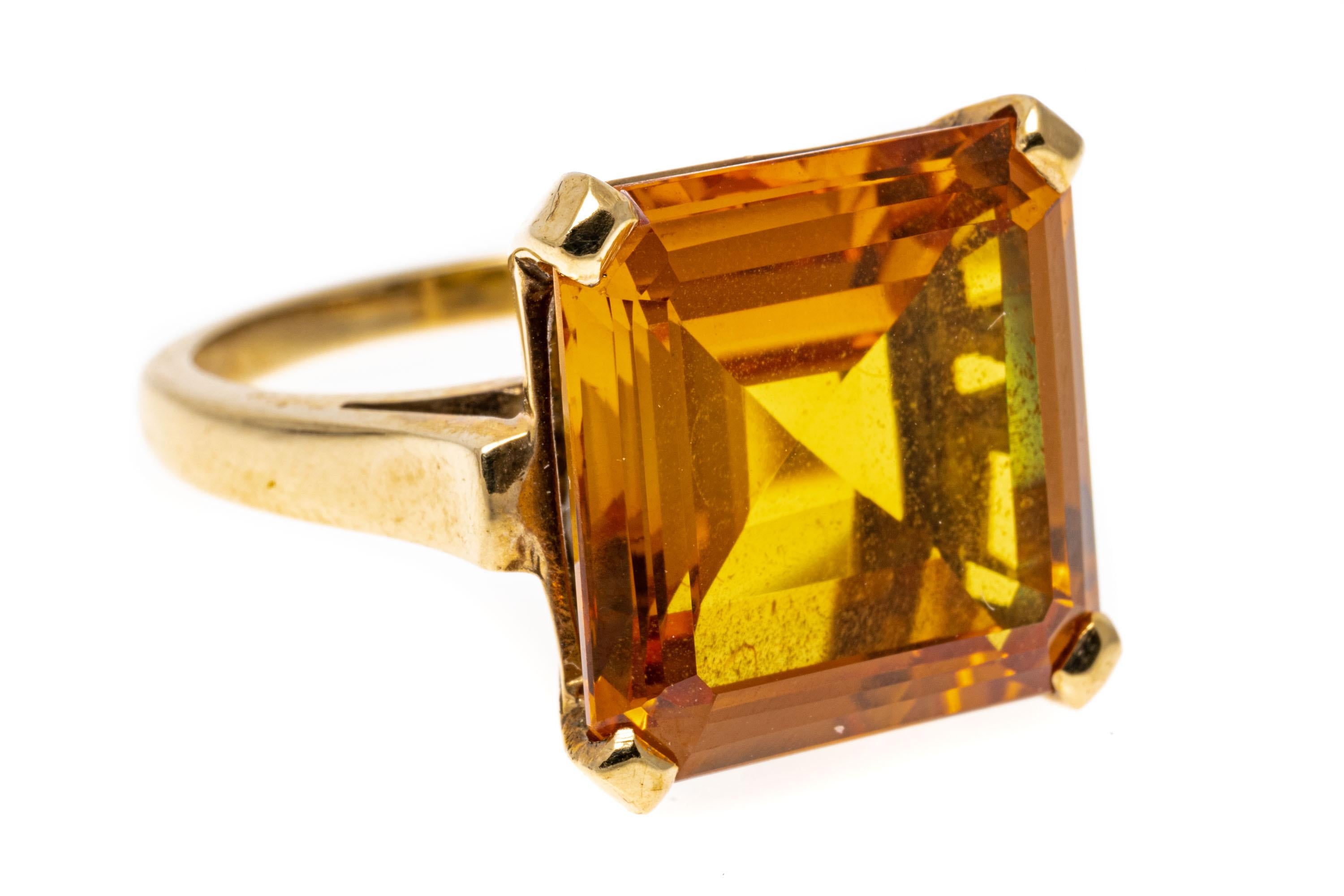 10k Yellow Gold Vintage Square Yellow Orange Sapphire Ring 2